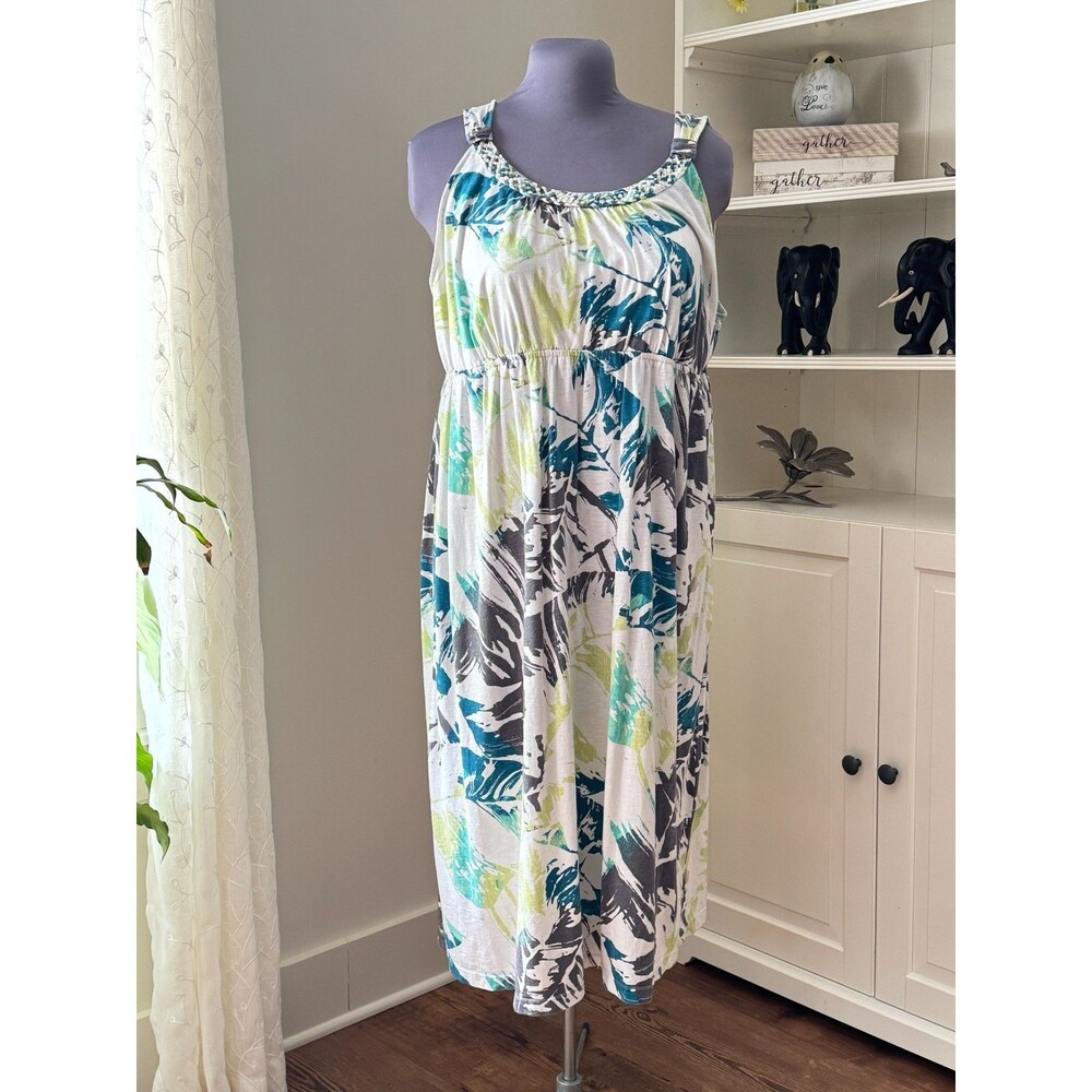 Sonoma Dress 3x Plus Cream Blue Tropical Knit Stretch Vacation Cruise